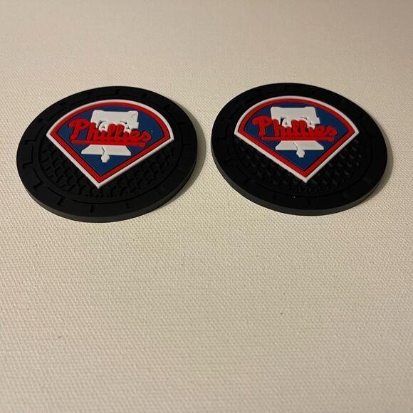 MLB Philadelphia Phillies car cup Coasters in black Set of 2 NWT - Picture 5 of 6